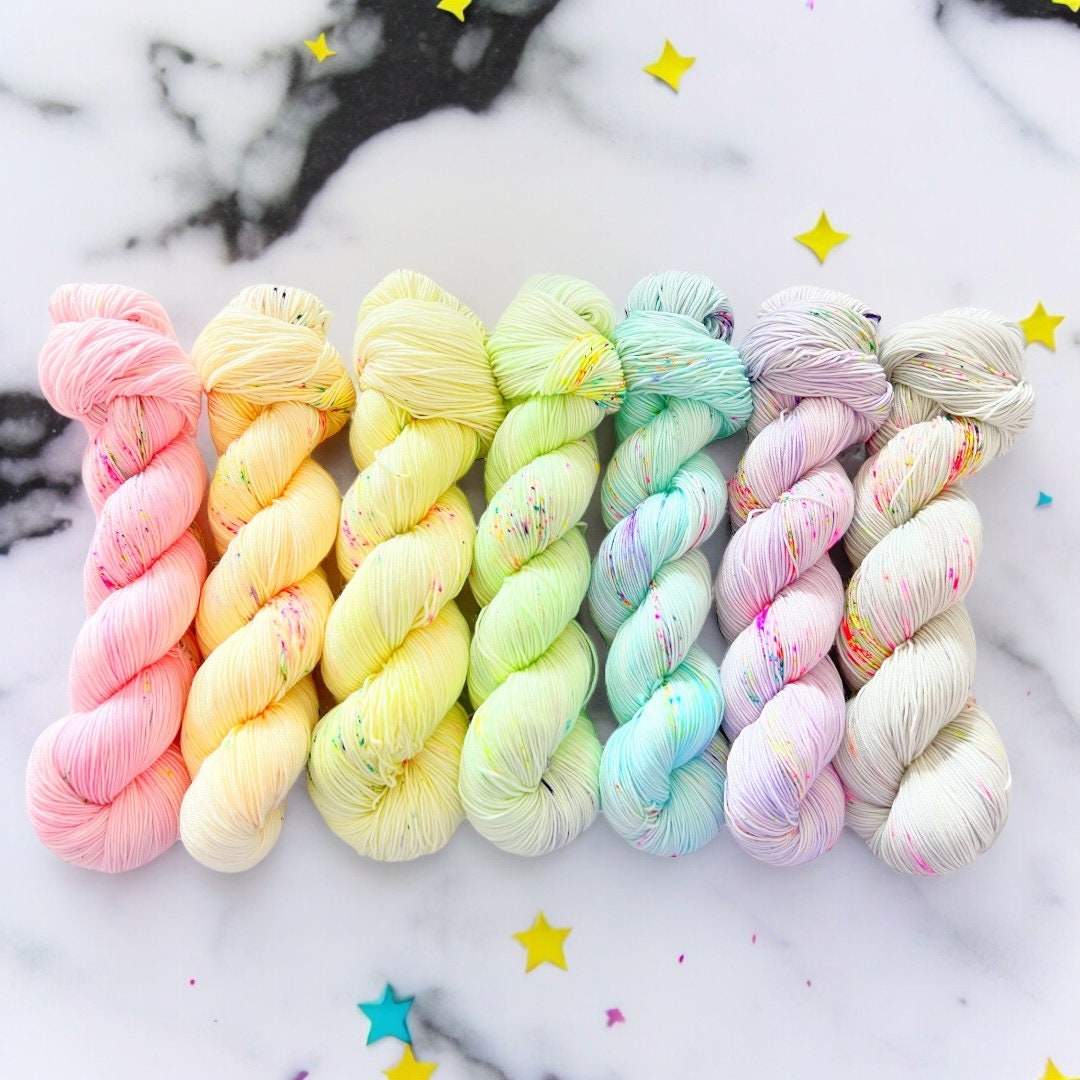 Sugar High Single Skeins hand dyed yarn, 4ply/sock/fingering, DK, aran, Chunky yarn, tonal yarn, Unicorn yarn, neon speckles