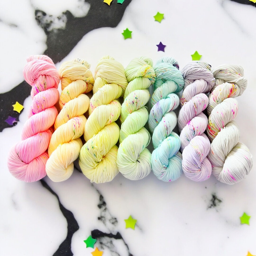 Sugar High Single Skeins hand dyed yarn, 4ply/sock/fingering, DK, aran, Chunky yarn, tonal yarn, Unicorn yarn, neon speckles