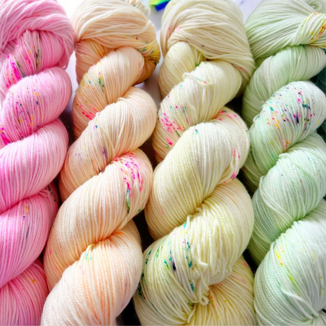 Sugar High Single Skeins hand dyed yarn, 4ply/sock/fingering, DK, aran, Chunky yarn, tonal yarn, Unicorn yarn, neon speckles